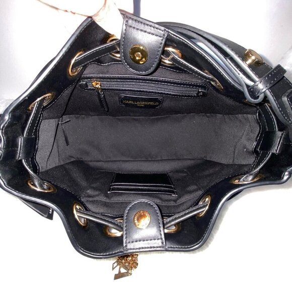 Karl Lagerfeld Black Leather Desiree Bag w/ Karl Purse Charm & Choupette Cat NWT - Picture 10 of 13